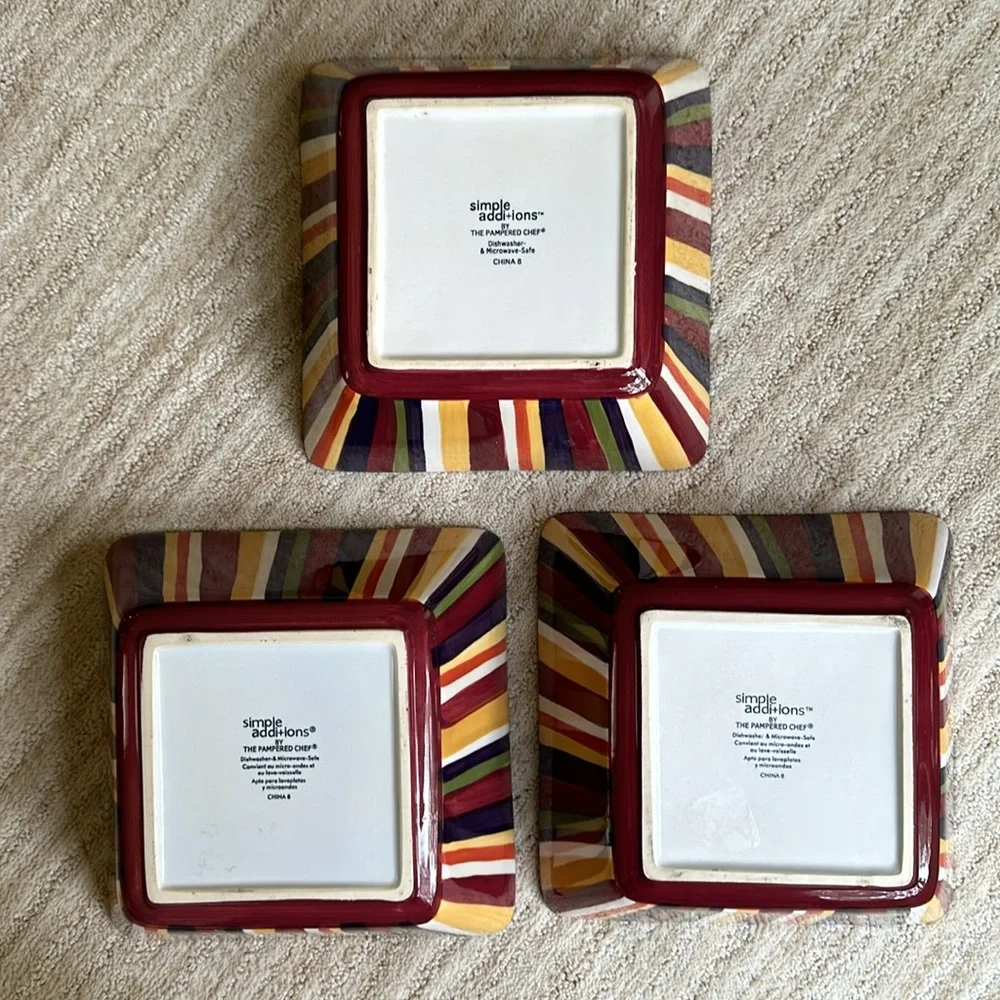 Pampered Chef Simple Additions Square Serving Bowl Stripes 7 1/4” x 3”